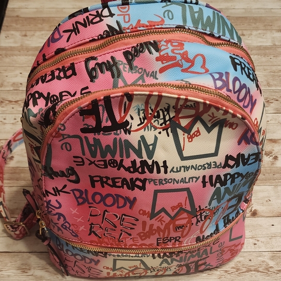 Graffiti Patterned Backpack - Picture 2 of 9